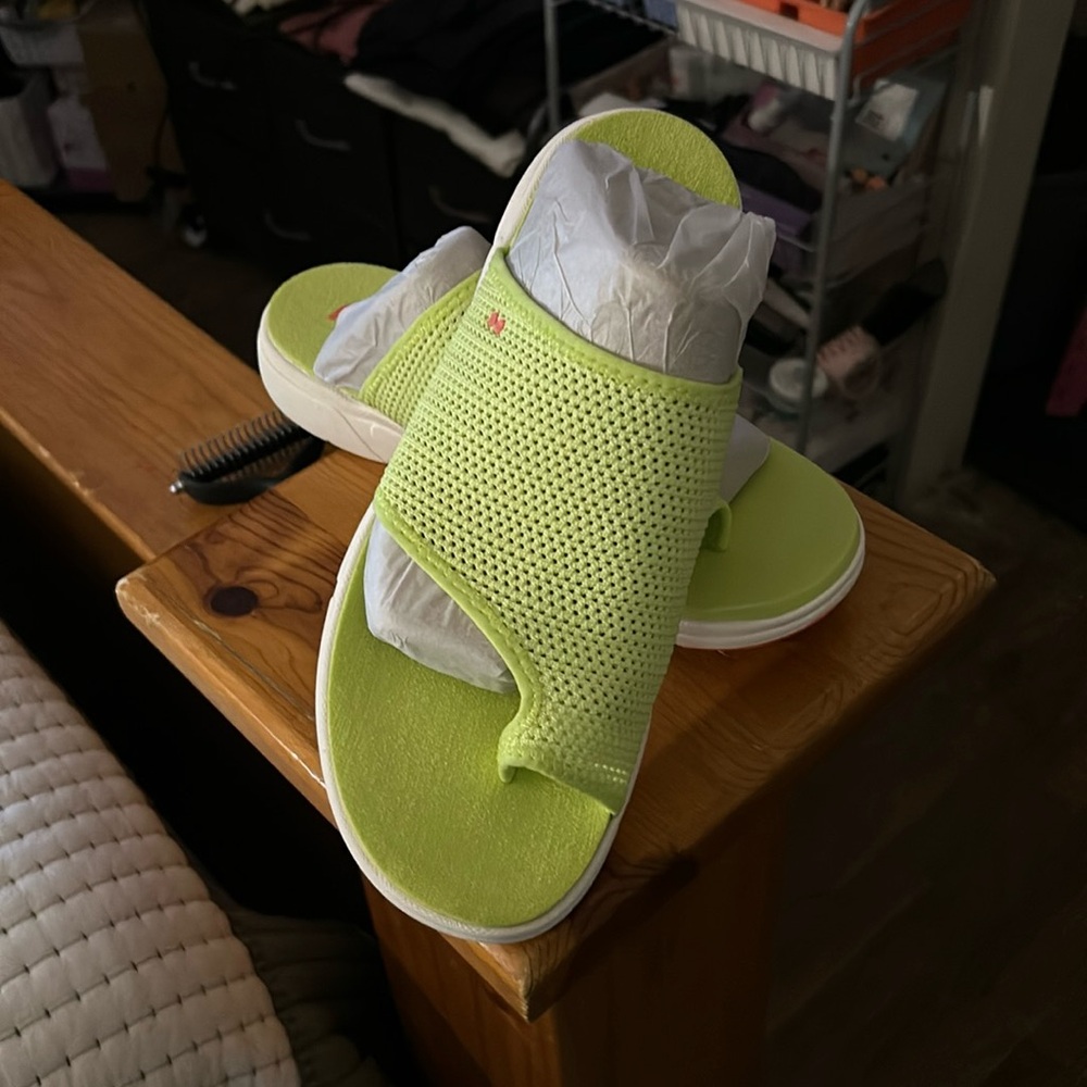 Ryka Knit Toe Loop Slide Sandals - Daquiri Green